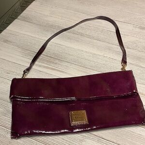 Dooney & Bourke Maroon Burgundy Patent Leather Fold Over Clutch/Shoulder Bag